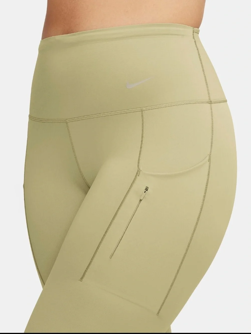 Nike Go Running Firm Support High Waisted Olive Green Leggings Pockets Size L